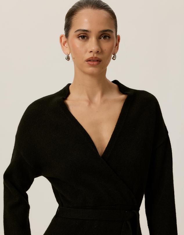 Tussah - Ella Knitted Wrap Front Long Sleeve Midi Dress