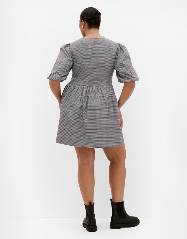 City Chic - Plus size Check Tie Mini Dress - navy