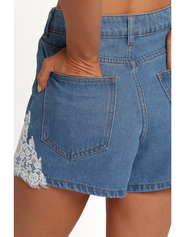 Petal & Pup - Chiara Lace Applique Denim Shorts - Vintage Blue Wash