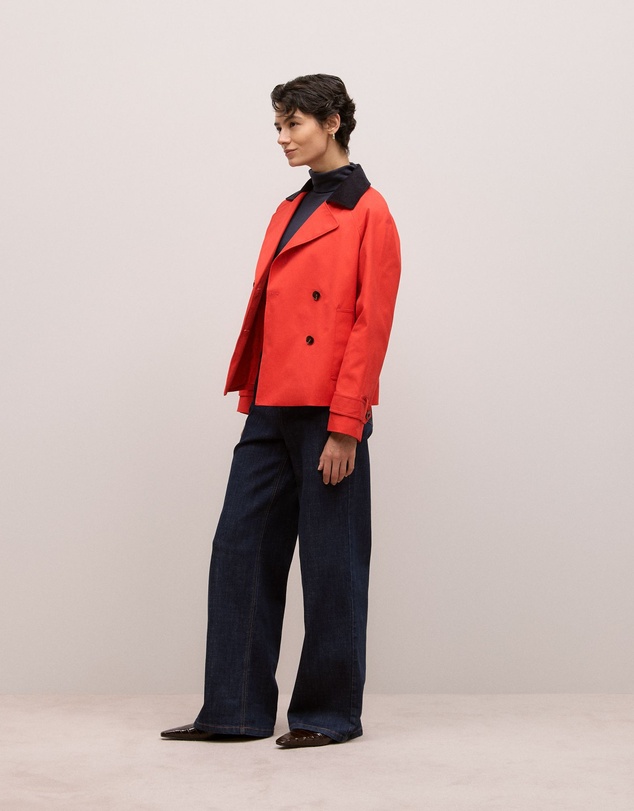 Trenery - Corduroy Collar Short Trench in Spice Red