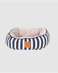 Mog & Bone - Reversible Cat Bed - Navy Hamptons Stripe Print