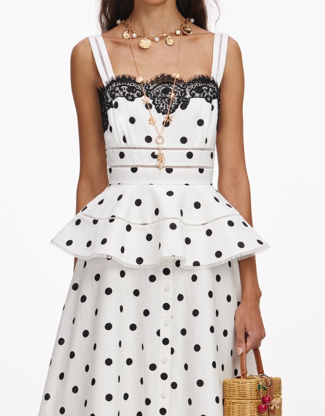 Self Portrait - Polka Dot Linen Midi Dress
