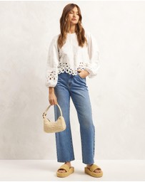 AERE - Embroidered Linen Blend Top