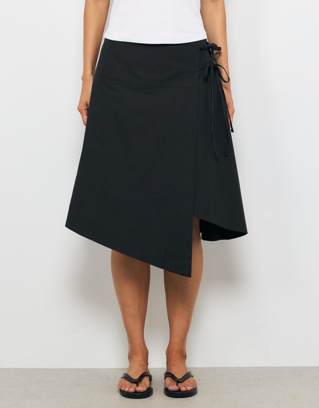AERE - Liora Asymmetric Wrap Over Midi Skirt