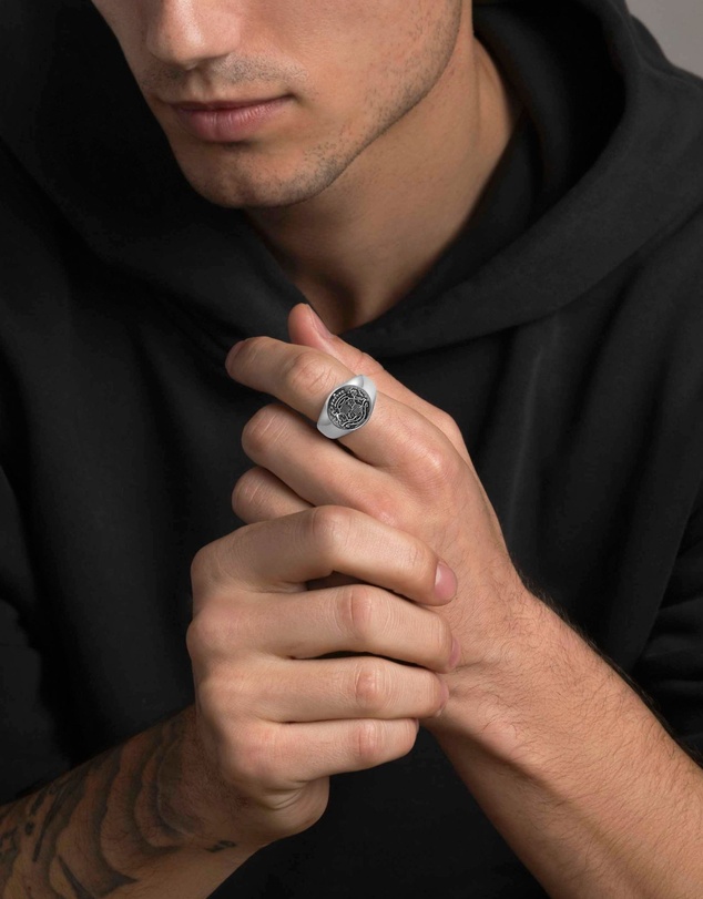 Nialaya Jewellery - Men's Stainless Steel Crest Ring