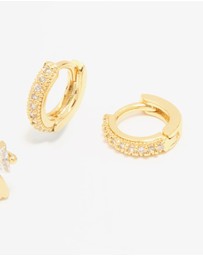 Lovisa - Gold Plated Cubic Zirconia Bow Studs & Hoop Earrings Pack