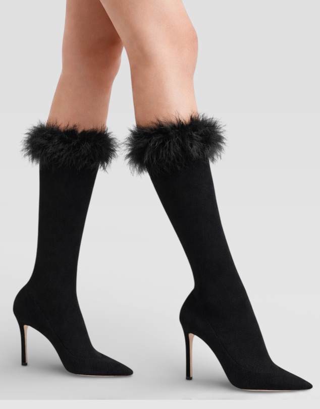 High Heel Jungle - Frou-Frou Faux Fur Trim Combed Cotton Socks