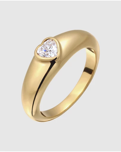 Elli Jewelry - Ring Pinky Crystal Heart Valentine 925 Sterling Silver Gold-Plated