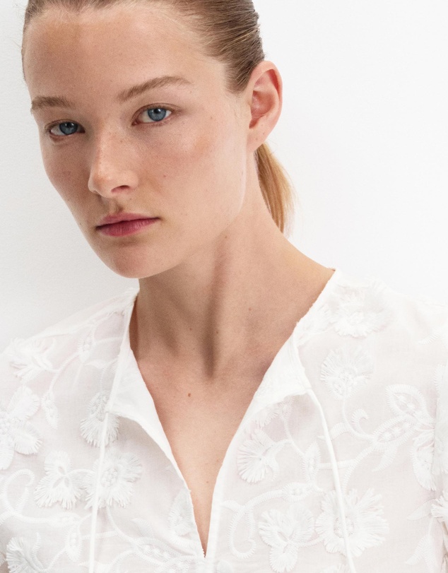 M.N.G - Cotton Blouse with Floral Embroideries