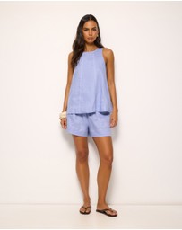 AERE - Contrast Stitch Linen Shorts