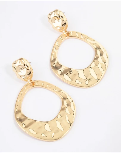 Lovisa - Gold Plated Molten Open Circle Drop Earrings