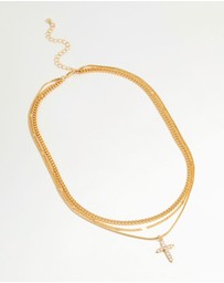 Lovisa - Gold Plated Cross & Chain Layered Necklace