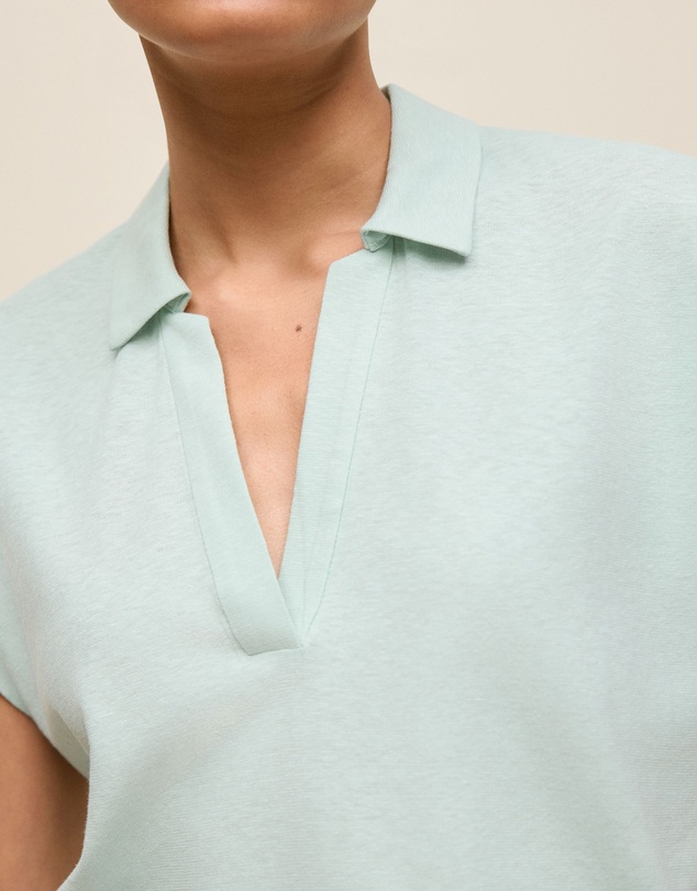 Trenery - Linen Cotton Relaxed Cap Sleeve Polo in Light Mint