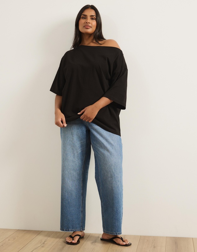 Atmos&Here Curvy - Sadie Oversized Cotton Boat Neck T-Shirt