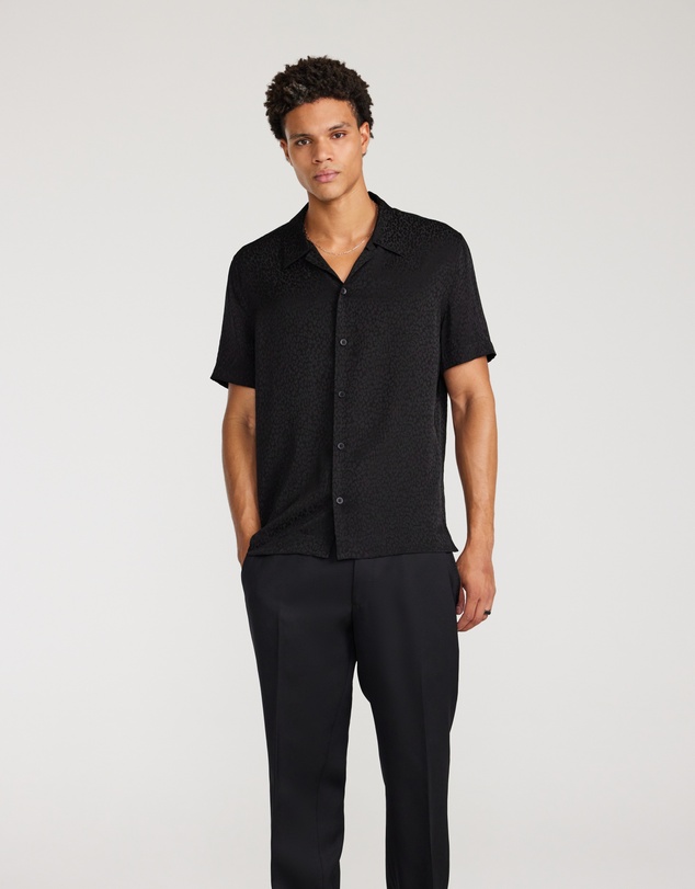 Calibre - Animal Jacquard Silk Short Sleeve Shirt Black