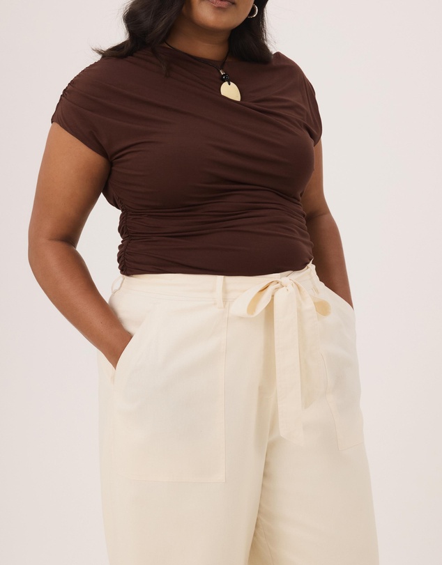 Atmos&Here Curvy - Ava Linen Blend Tie Waist Wide Leg Pants
