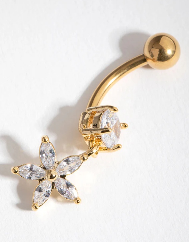 Lovisa - Gold Cubic Zirconia Flower Drop Belly Ring