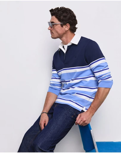 Sportscraft - Long Sleeve Stripe Rugby Polo