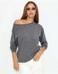 Dazie - Holly Long Sleeve Eyelet T-Shirt