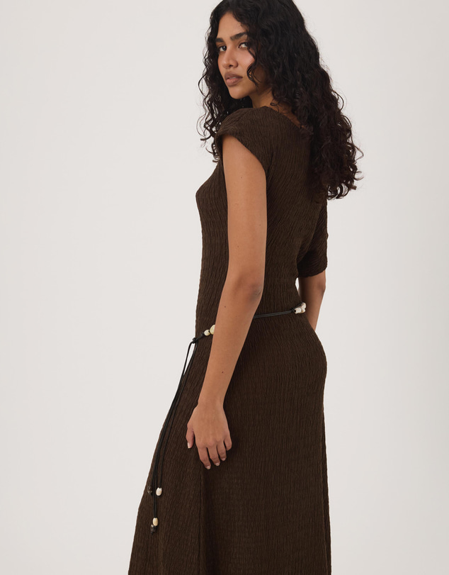Atmos&Here - Maeve Textured Jersey Midi Dress with Beaded Belt