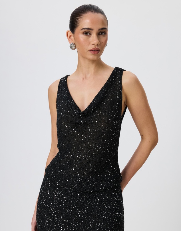 Tussah - Emilia Sequin Knit Cowl Neck Top