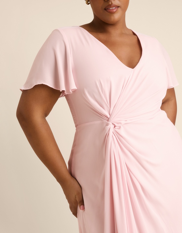 Six Stories - Knot Front Flutter Sleeve Chiffon Bridesmaid Dress
