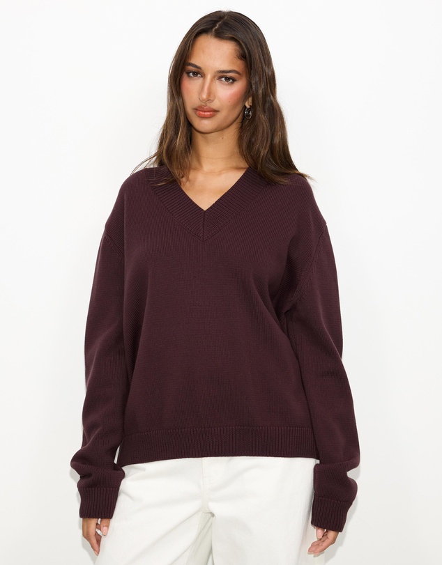 Dazie - Zara V-Neck Cotton Knit Jumper