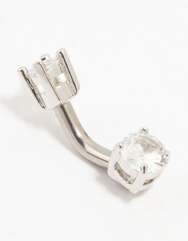 Lovisa - Titanium Mini Round Cubic Zirconia Belly Bar