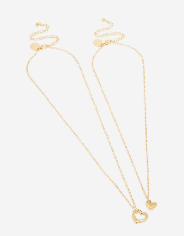 Lovisa - Waterproof Gold Plated Stainless Steel Cut Out Heart & Solid Heart Necklaces 2-Pack