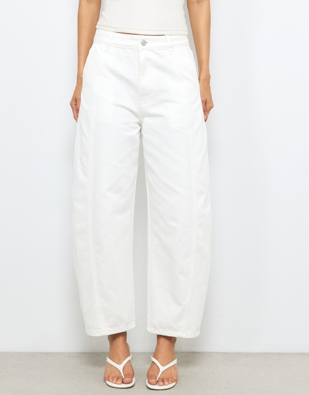 AERE - Mid Rise Seam Detail Barrel Leg Jeans