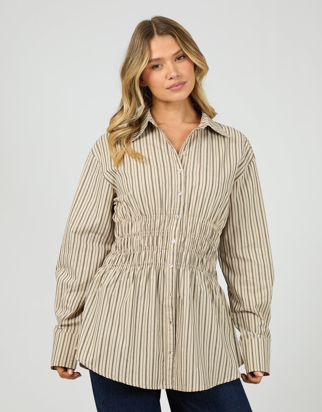 All About Eve - Aae Ruched Stripe Shirt Natural