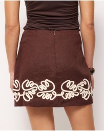 AERE - Quinn Embroidered Linen Skirt