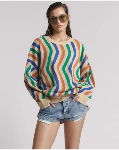 ONE TEASPOON - Acid Trip Knitted Wool Sweater - Striped Cream