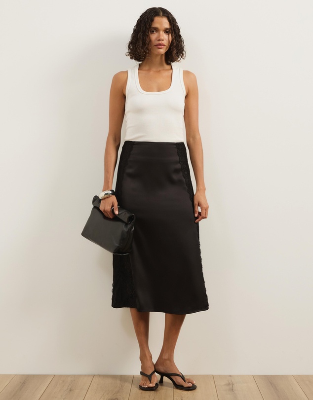 Atmos&Here - Mirelda Satin Lace Midi Skirt