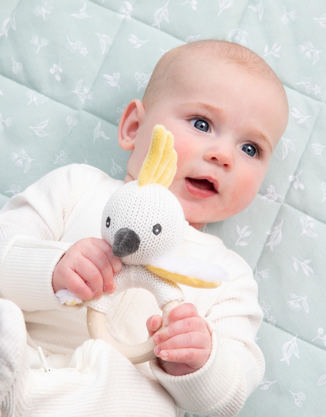 Living Textiles - Ring Rattle - Cockatoo
