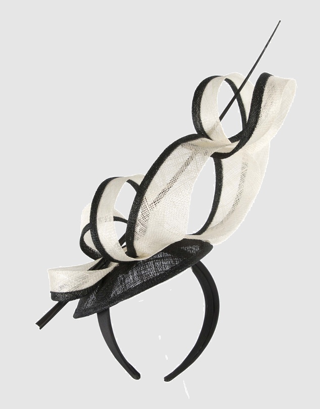 Max Alexander - Tall Black & Cream Sinamay Fascinator Headband