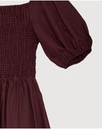 Revibe - Repaired AERE Olana Shirred Linen Midi Dress - AU 12
