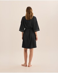 Gingerlilly - Lacey Navy Satin Robe