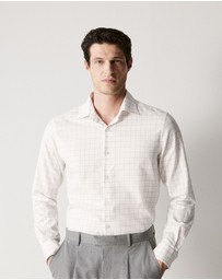 Trenery - Tailored Fit Cotton Twill Window Pane Check Shirt in White
