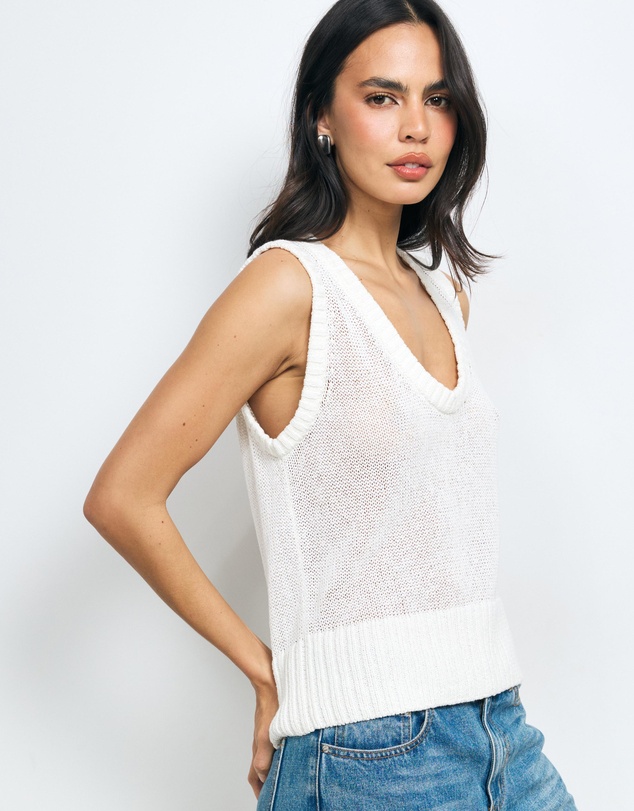 AERE - Lori Textured Organic Cotton Knit Vest