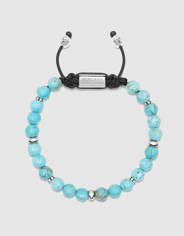 Nialaya Jewellery - Men's Beaded Bracelet with Turquoise and Silver