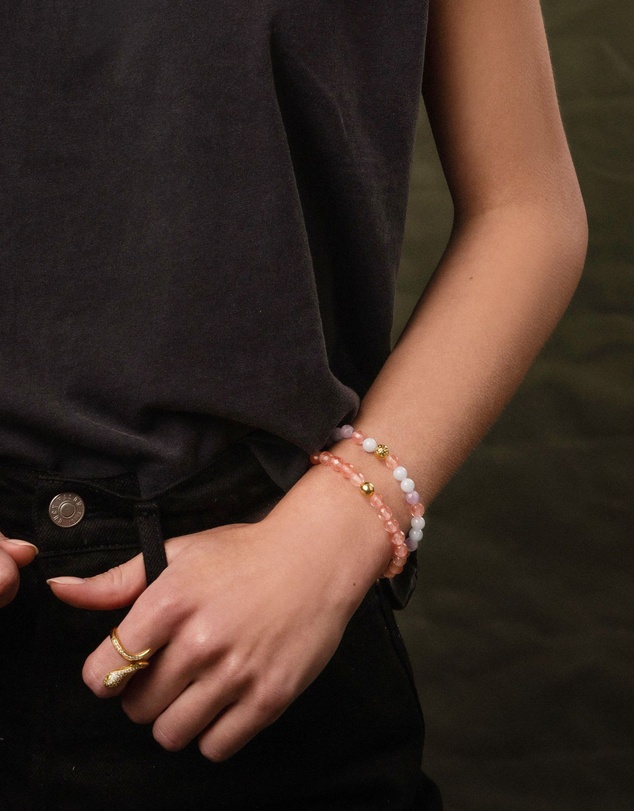 Nialaya Jewellery - Women's Wristband with Cherry Quartz, Amethyst Lavender and Aquamarine