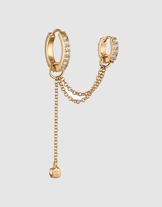 Elli Jewelry - Earrings Earcuff Single with Crystals 925 Sterling Silver Gold-plated