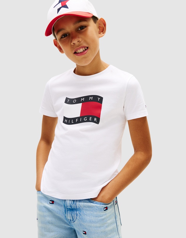 Tommy Hilfiger - Boys Wavy Flag Jersey Crew Neck T-Shirt - Teens