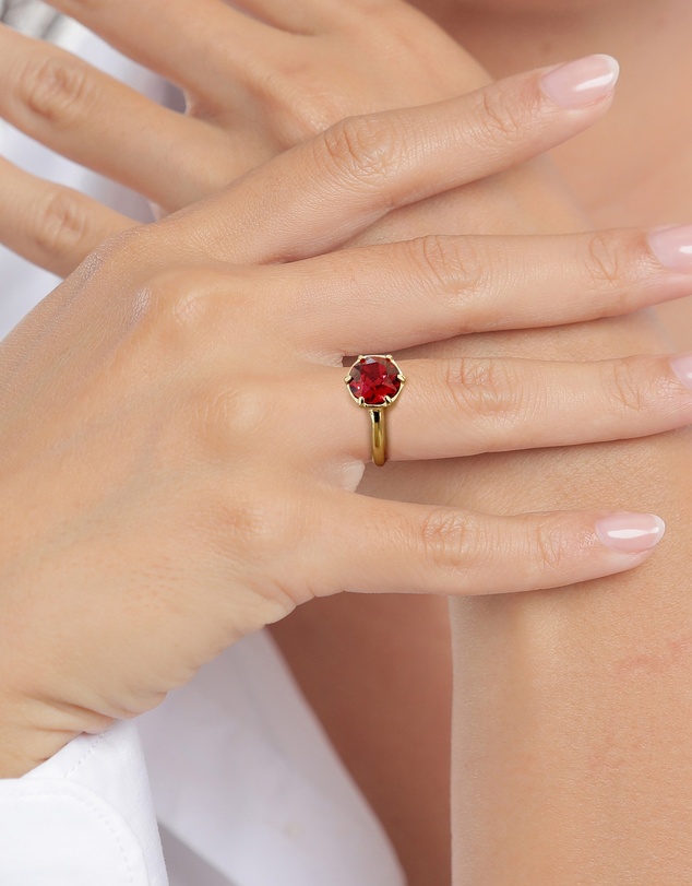 Elli Jewelry - Red Crystal Ring in Gold-Plated 925 Silver