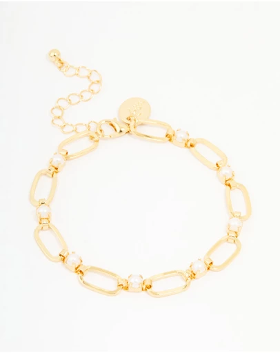 Lovisa - Gold Plated Brass Pearl Oval Link Chain Bracelet