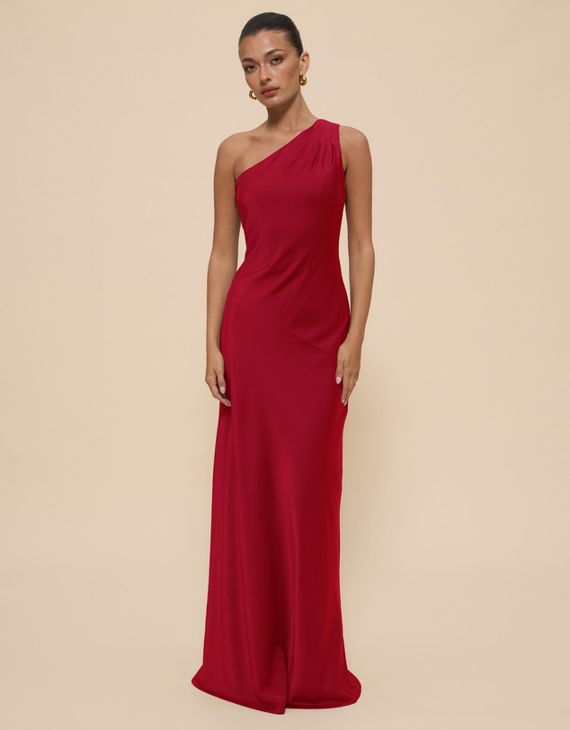 CHANCERY - Hallie Satin One Shoulder Drape Maxi Dress