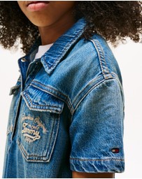 Tommy Hilfiger - Logo Embroidery SS Denim Dress - Teens