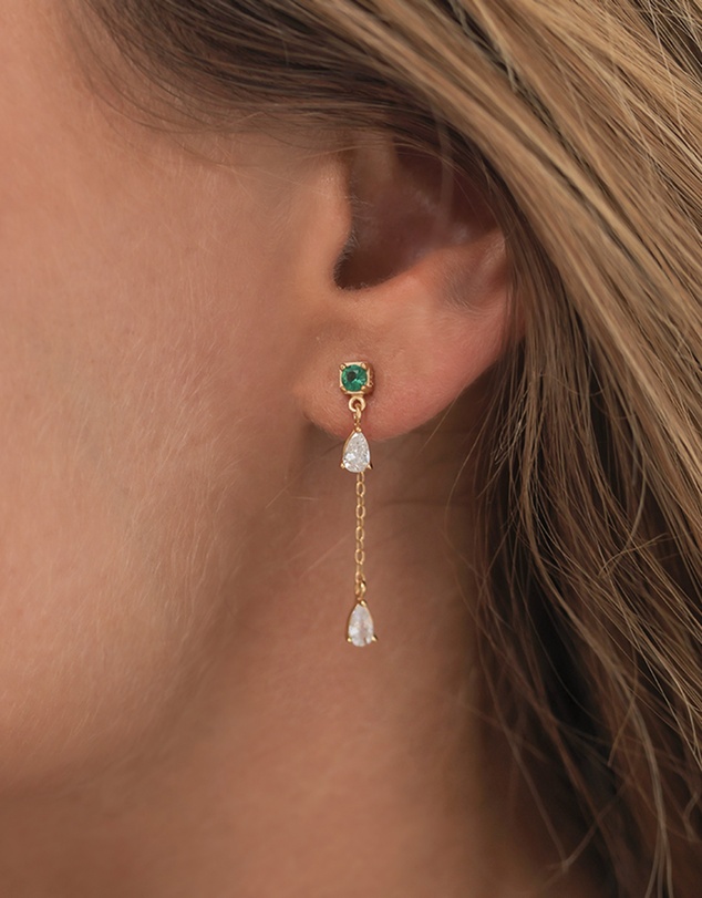 Elli Jewelry - Earrings Stud Emerald Drop 925 Sterling Silver Gold-Plated
