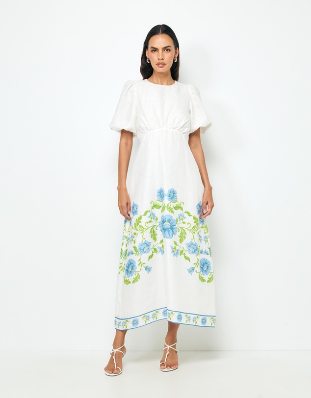 AERE - Elladia Puff Sleeve Midi Dress